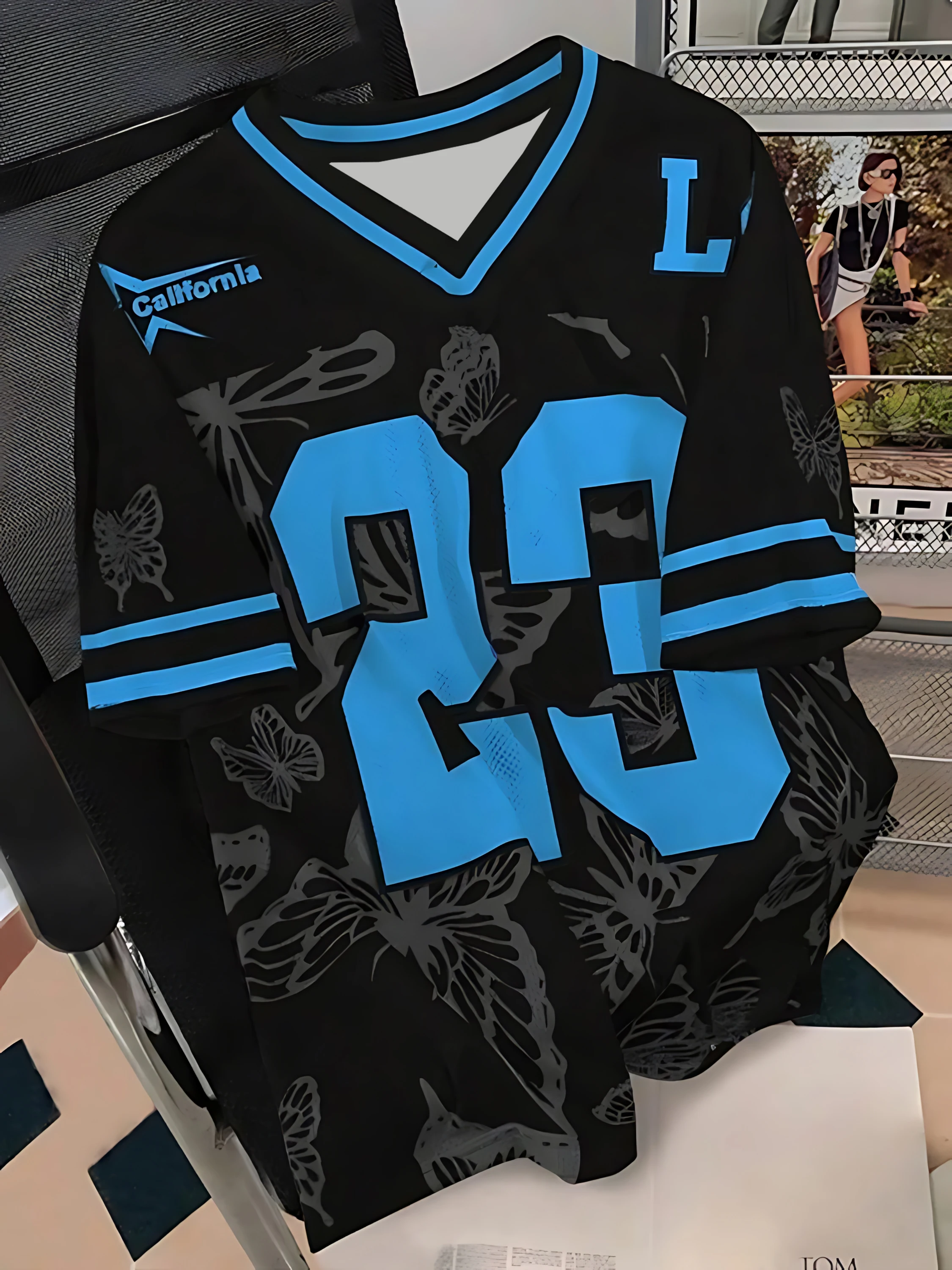 26 Sommermode, T-Shirt mit kurzen Ärmeln und schwarzem Schmetterlingsmuster, mit D-Print, lässig, sportlich, atmungsaktiv, Streetwear, Familienkleidung – Detail 4