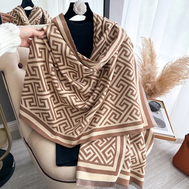 Winter Warm Cashmere Scarf for Women Luxury Pashmina Blanket Thick Shawl Wrap Neckerchief Fashion Bufanda Echarpe Poncho 2024