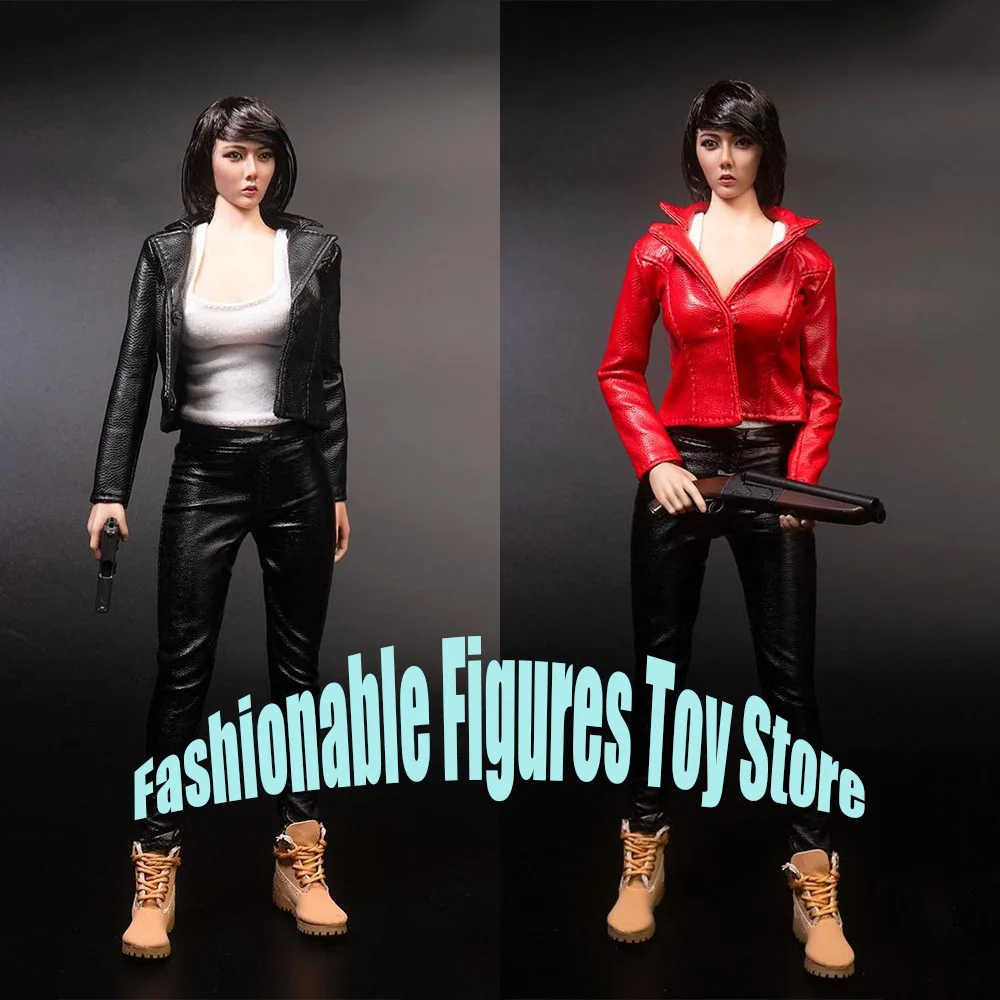 

TYM100 1/6 Female Soldier Dolls Black/Red Leather Jacket Motorcycle Girl Long Sleeve Coat Fit 12'' PH TBL Action Figure Body