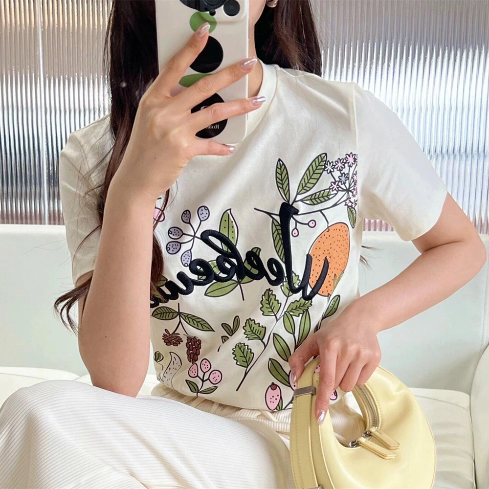 Mori Girls Sweet Floral Printed Aesthetic T Shirts Korean Vintage Flower T-shirt O-neck Casual Cotton Tees Summer All-match Tees