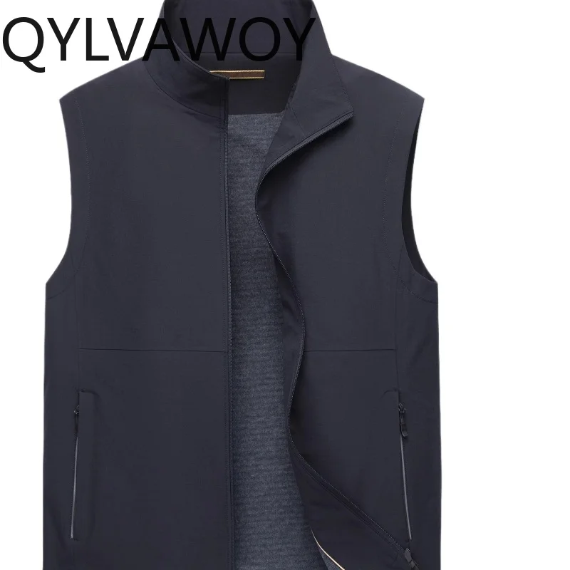 

QYLVAWOY 86% Polyamide 2025 New Men's Spring Autumn Cardigan Vest Business Casual Sleeveless Stand-Up Collar Waistcoat LJ2281