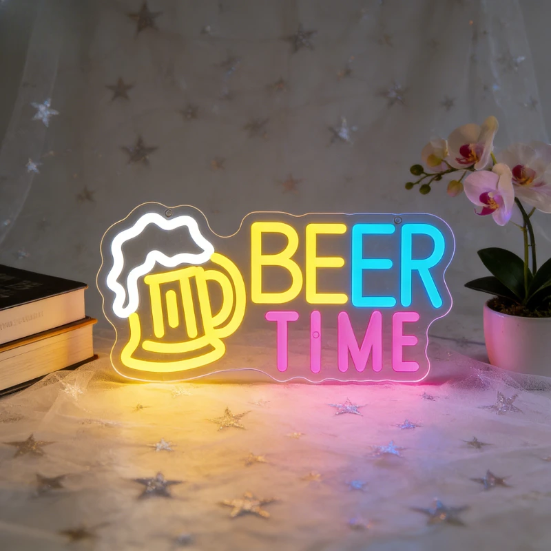 

Beer Time Neon Sign LED Night Light USB Aesthetic Wall Art Desk Lamp for Bar Home Pub Man Cave Game Room Party Decor