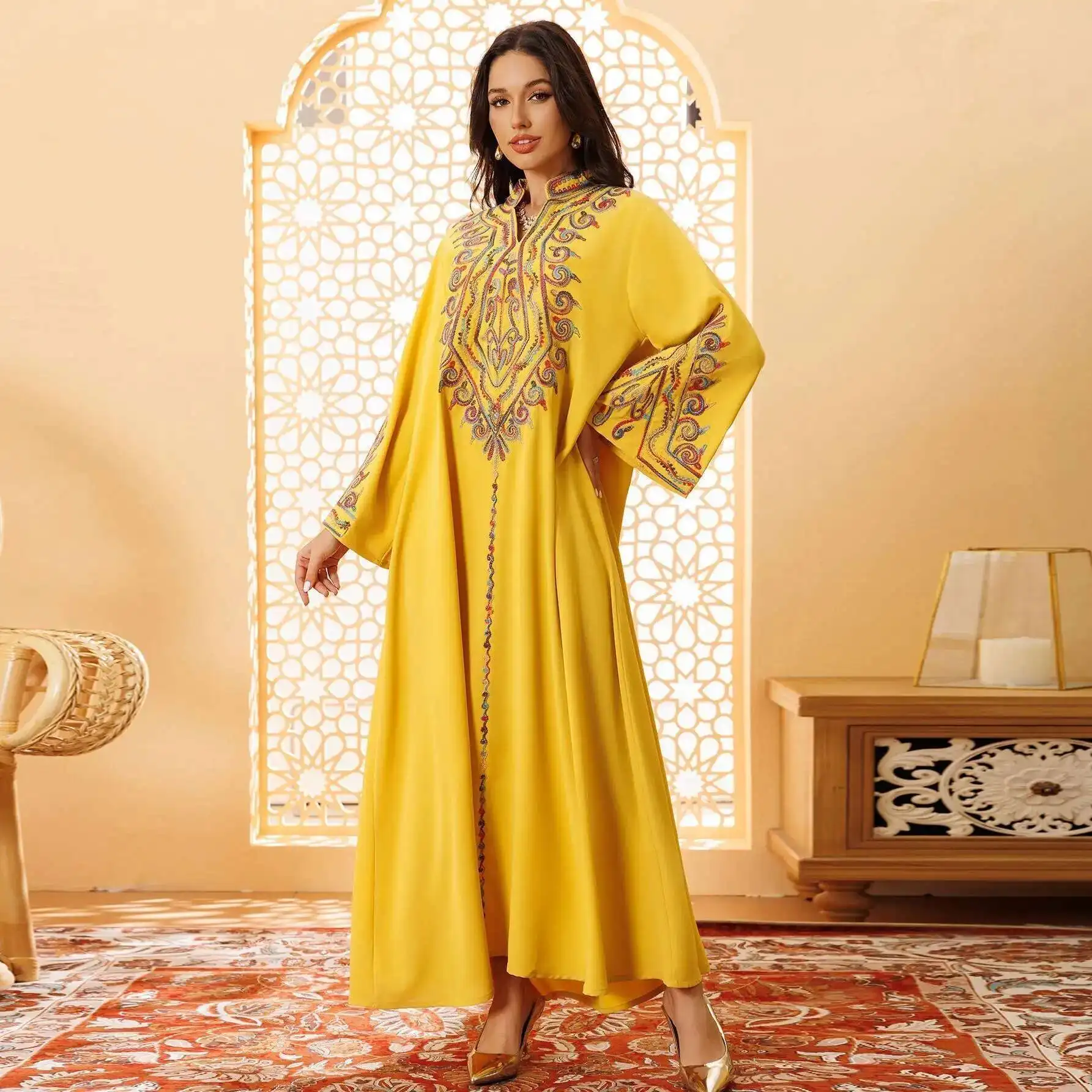 Muzułmańska haftowana AB421 elegancka modna szata sukienka szata z kapturem arabska Jalabiya