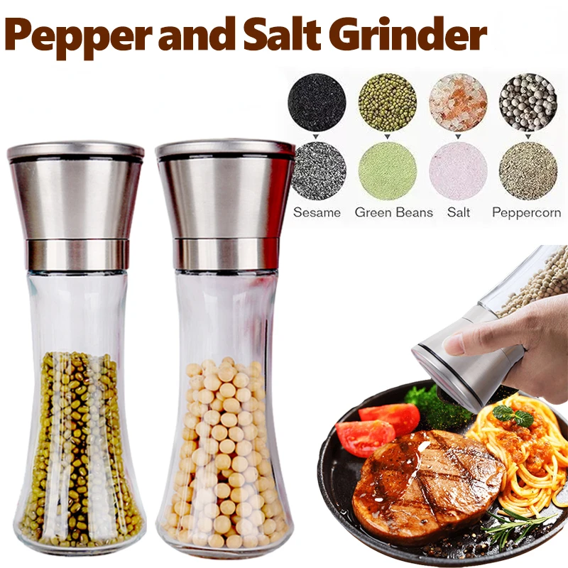 

1/2Pcs Kitchen Spice Grinder Salt Pepper Chili Manual Grinder Stainless Steel Glass Spice Bottle Kitchen Tool