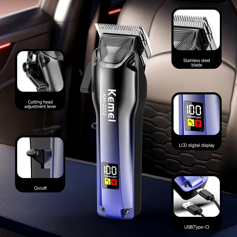 Kemei Electric Hair Clipper Men's Professional Hair Trimmer Cordless USB Rechargeable Hair Clippers