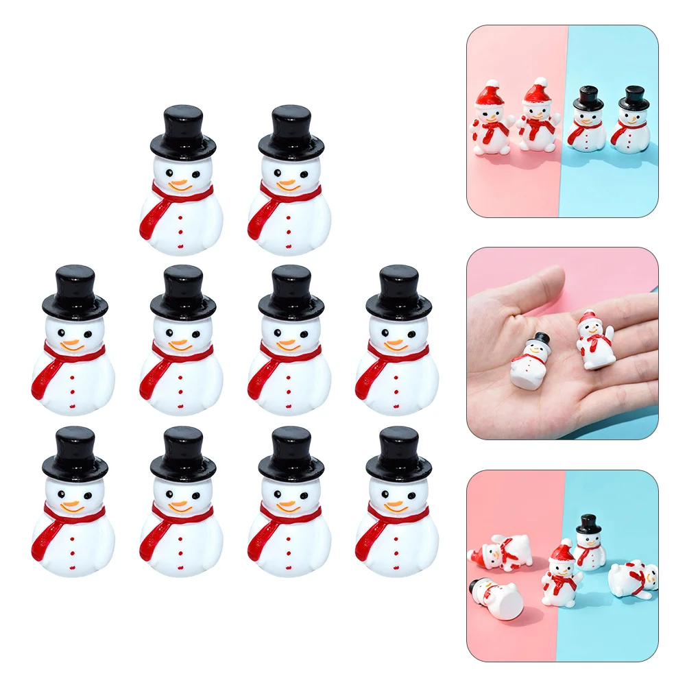 10 Pcs Mini Snowman Figurines Snowglobe Car Decorations Christmas Snowmen Red Resin Micro Landscape Baby