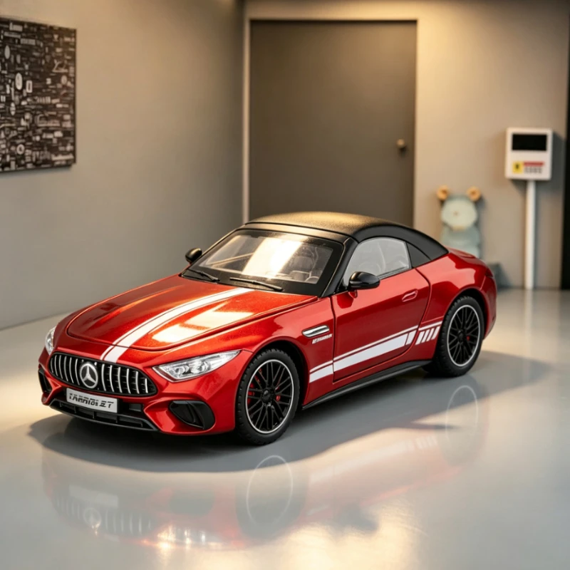 1:24 AMG SL63 Alloy Diecast Convertible Pull Back Sound Light Desktop Ornament Premium Collection Gift For Car Enthusiasts