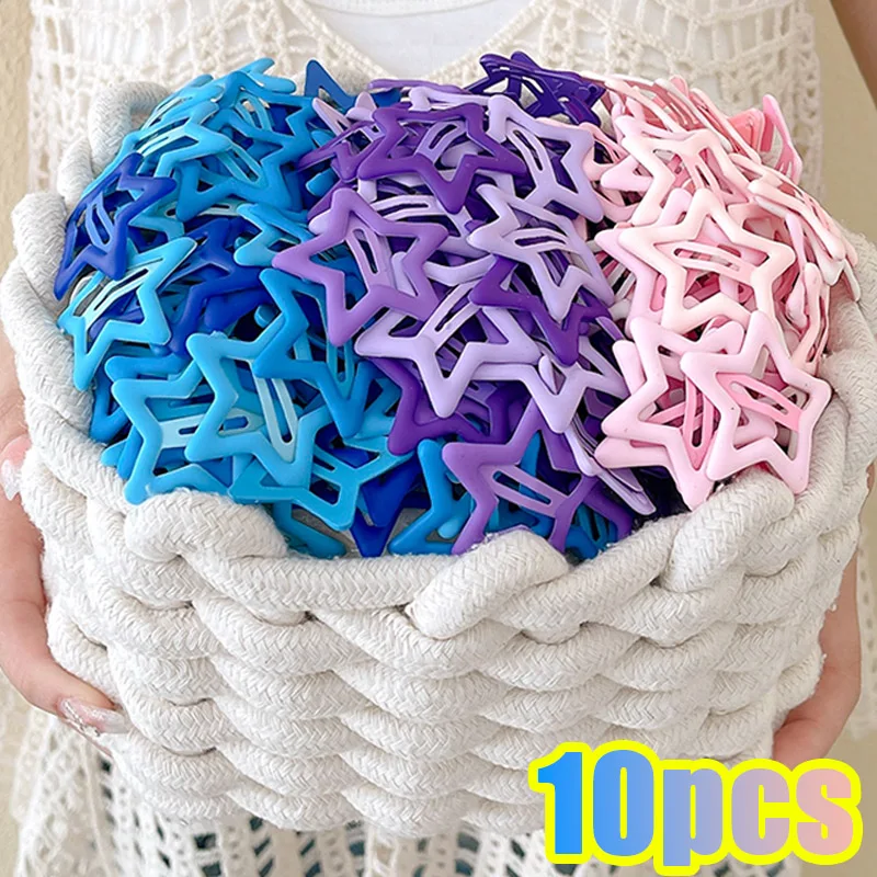 Y2K Five-pointed Star Hairclips Women Girls Colorful Cute Metal Snap Hairpins Clips Hair Side Barrettes Grips Headwear Jewelry