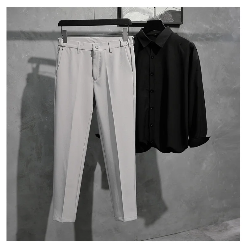 Fashionable straight tube loose small suit pants for men's summer thin and versatile drape elastic casual business pants