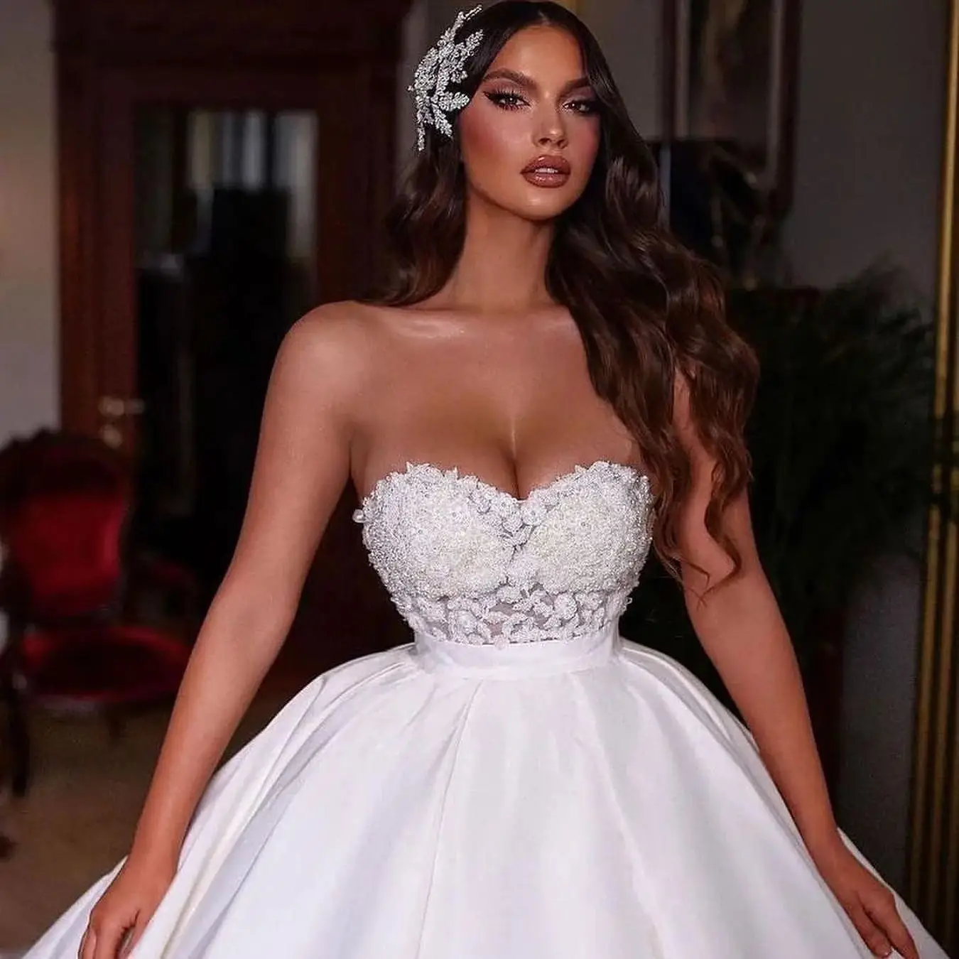 رائعة الكرة نمت الحبيب الكرة نمت فساتين زفاف دانتيل زين الساتان الزفاف نمت vestido novia miçangas elegante