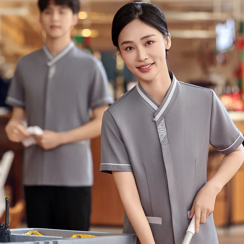 

Летняя рабочая одежда с короткими рукавами для женщин, униформа для уборщиц гостиничных номеров, униформа для уборщиков по обслуживанию объектов.