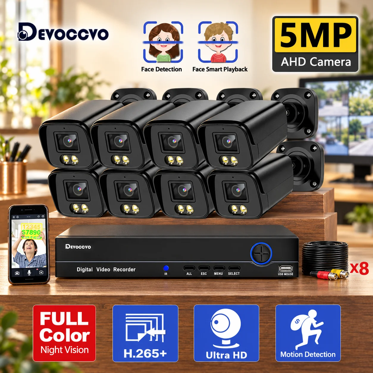 CCTV DVR Security Camera System 8 Channel DVR Kit 5MP Outdoor Color Night Vision AHD Bullet Camera Video Surveillance Set 8CH