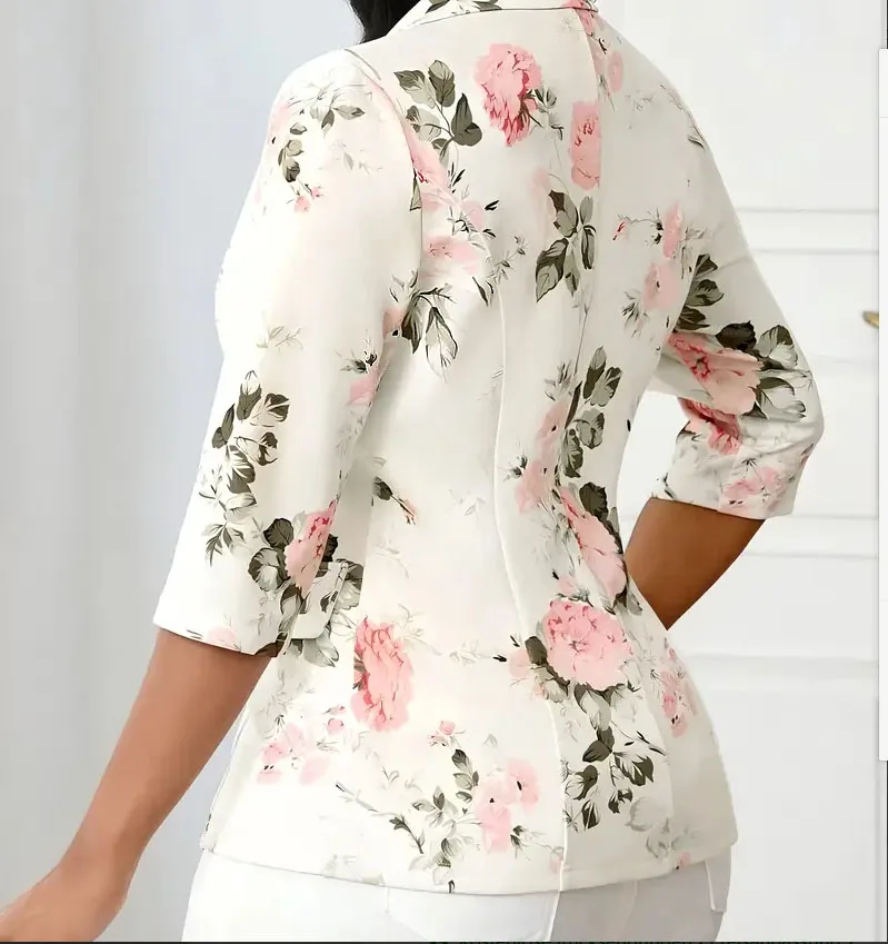 Autumn Blazer 2025 7/10 Sleeves Printed Suit Jacket Small Outerwear Polyester Fiber Regular Sleeve Length Full Button Decoration