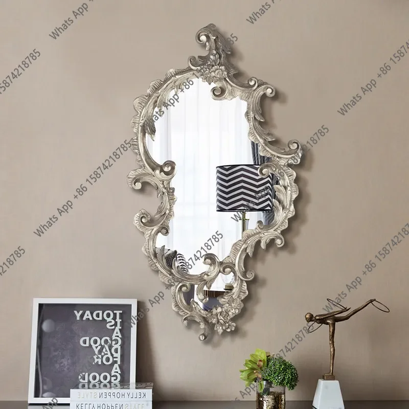 XX French Bathroom Mirror European Light Luxury Wall Carved Decorative Mirror Household Bedroom Makeup Mirror Premium Bathroom V