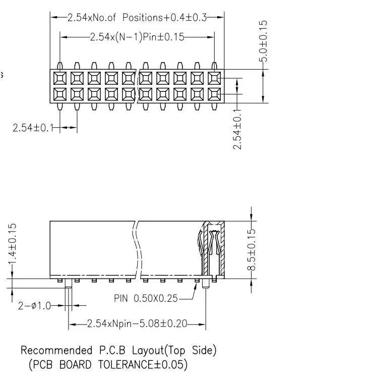 5 Stück SMD Doppelreihiger Buchsenstecker 2,54 mm Sockel 2X40p 2*3/4/5/6/7/8/9/10/20P – Detail 1