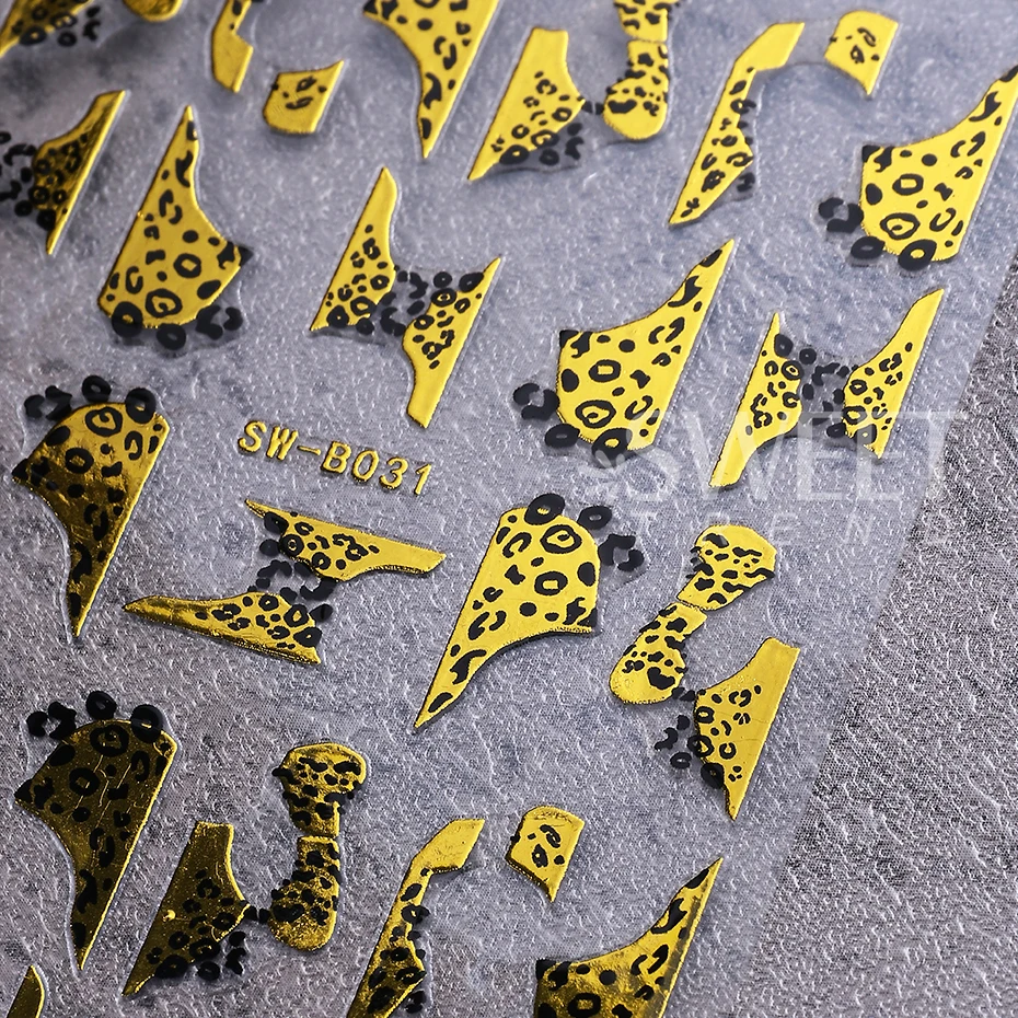 2pcs Gold Silver Irregular Line Nail Stickers 3D Leopard Snake Print Design Self-Adhesive Nail Decals Y2K Manicure Decoration