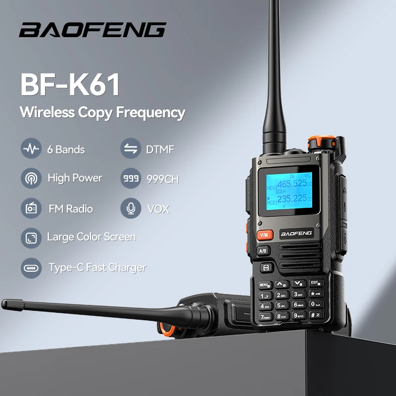 Baofeng UV-K61 Walkie Talkie Wireless Copy Frequency Full Band High Power Type-C AM FM 999CH Long Rang Portable Two Way Radios