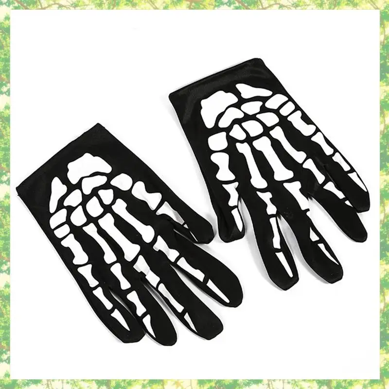 

T84C-4 Pairs Halloween Skeleton Gloves With Skeleton Arm Sleeve Full Finger Long Arm Skeleton Gloves For Kids And Adults