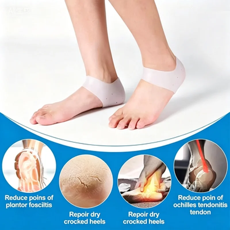 2Pairs Silicone Heel Protector Socks Woman Man Heel Spurs Dry Cracked Plantar Fasciitis Pain Relief Breathable Gel Heel Pads view 2