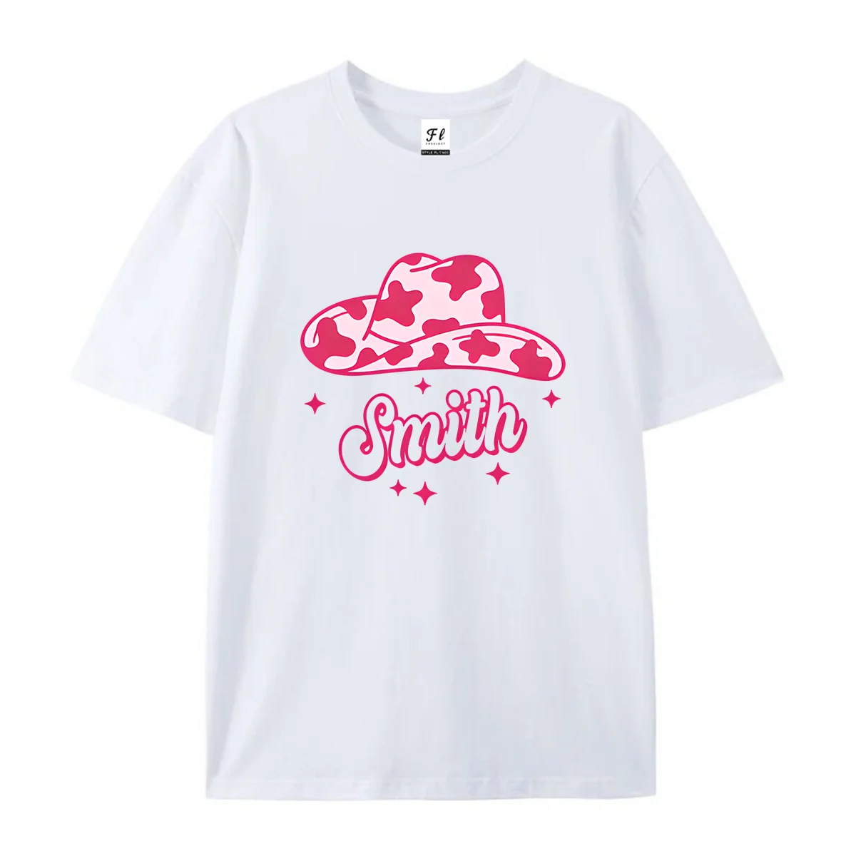 Women Smith Cow Print Pattern Cowboy Hat Graphic T Shirt Summer O Neck Short Sleeve Western Star Cute Pink Print Soft Casual Tee