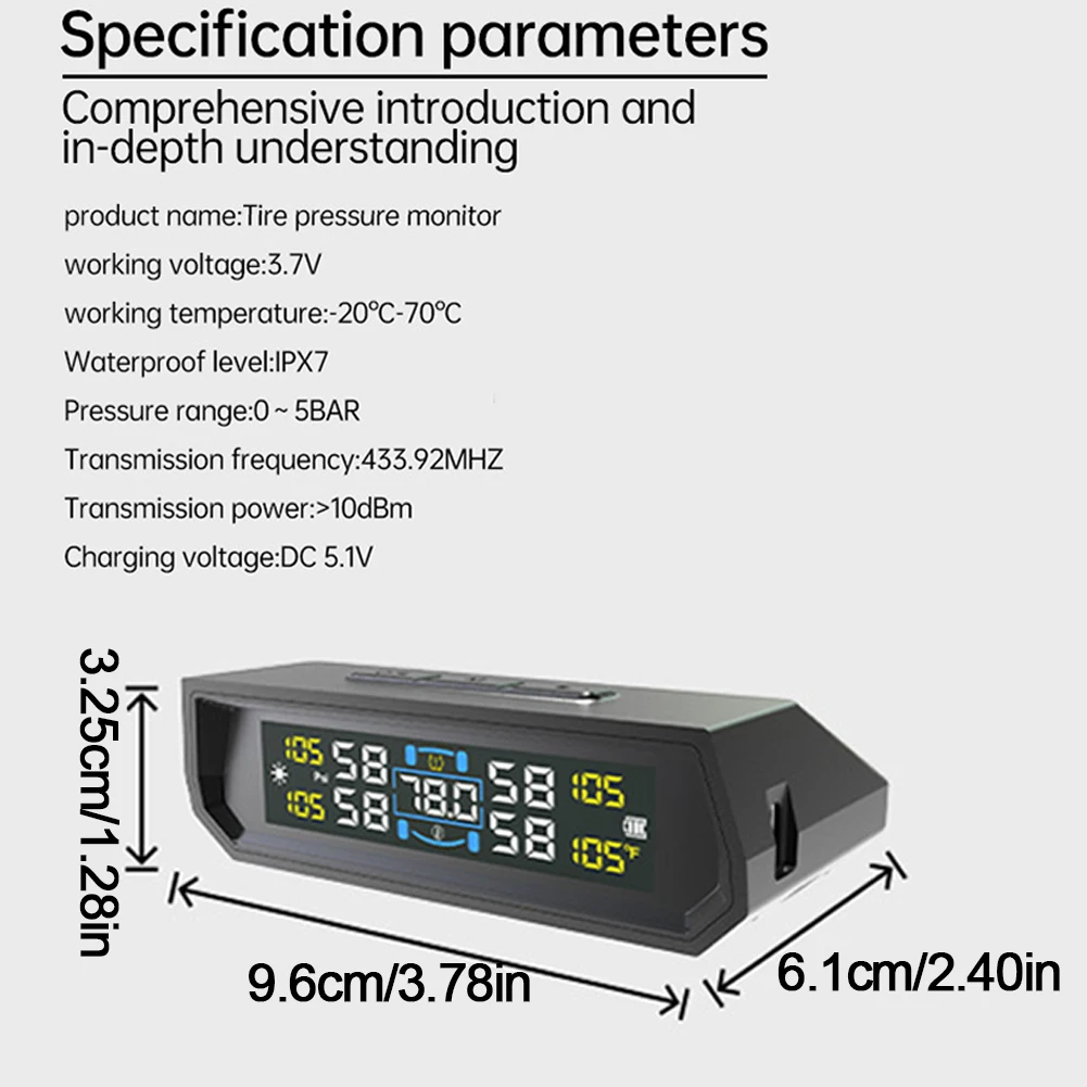 

Система контроля давления в шинах с питанием от солнечной батареи/USB, ЖК-дисплей, беспроводная система контроля давления в шинах TPMS для автофургона, седана, внедорожника, грузовика
