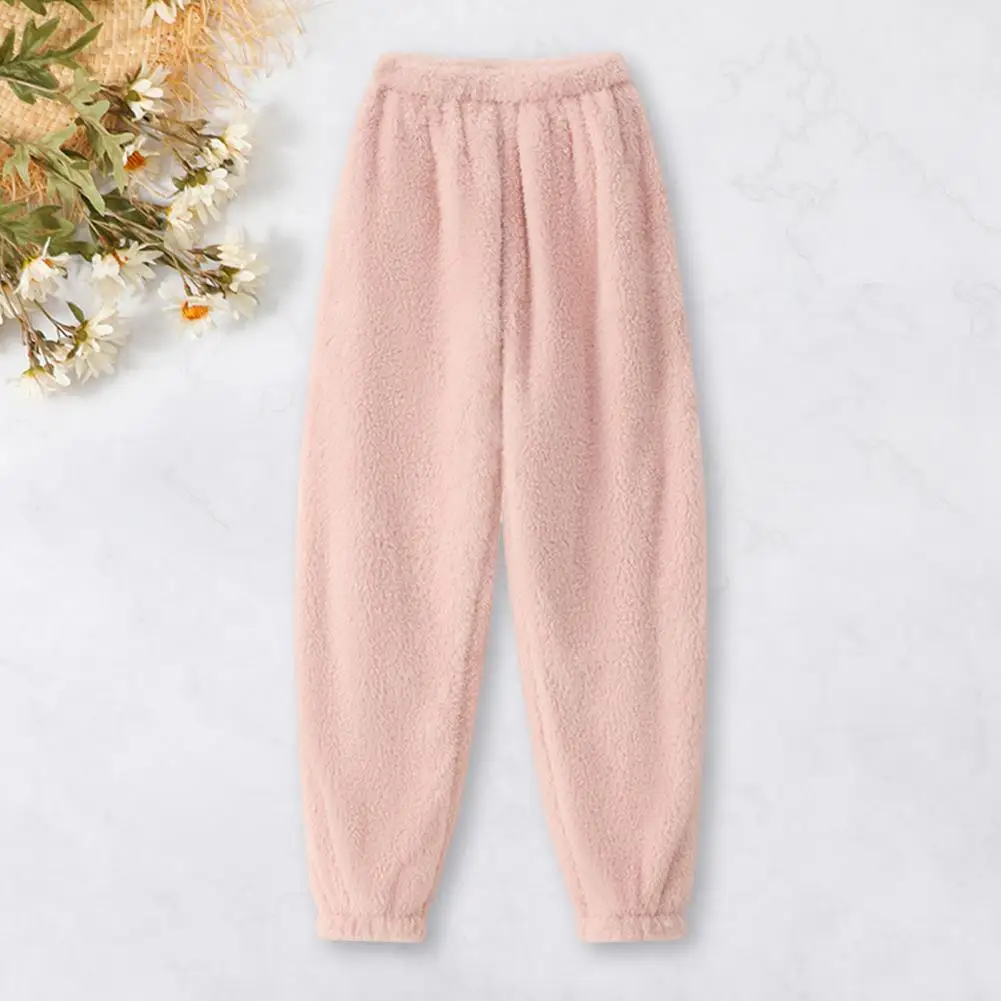 Loose Fit Pajamas Cozy Winter Lounge Bottoms with Plush Elastic Waist Leg-binding Design for Men Women Thick Warm for Unisex