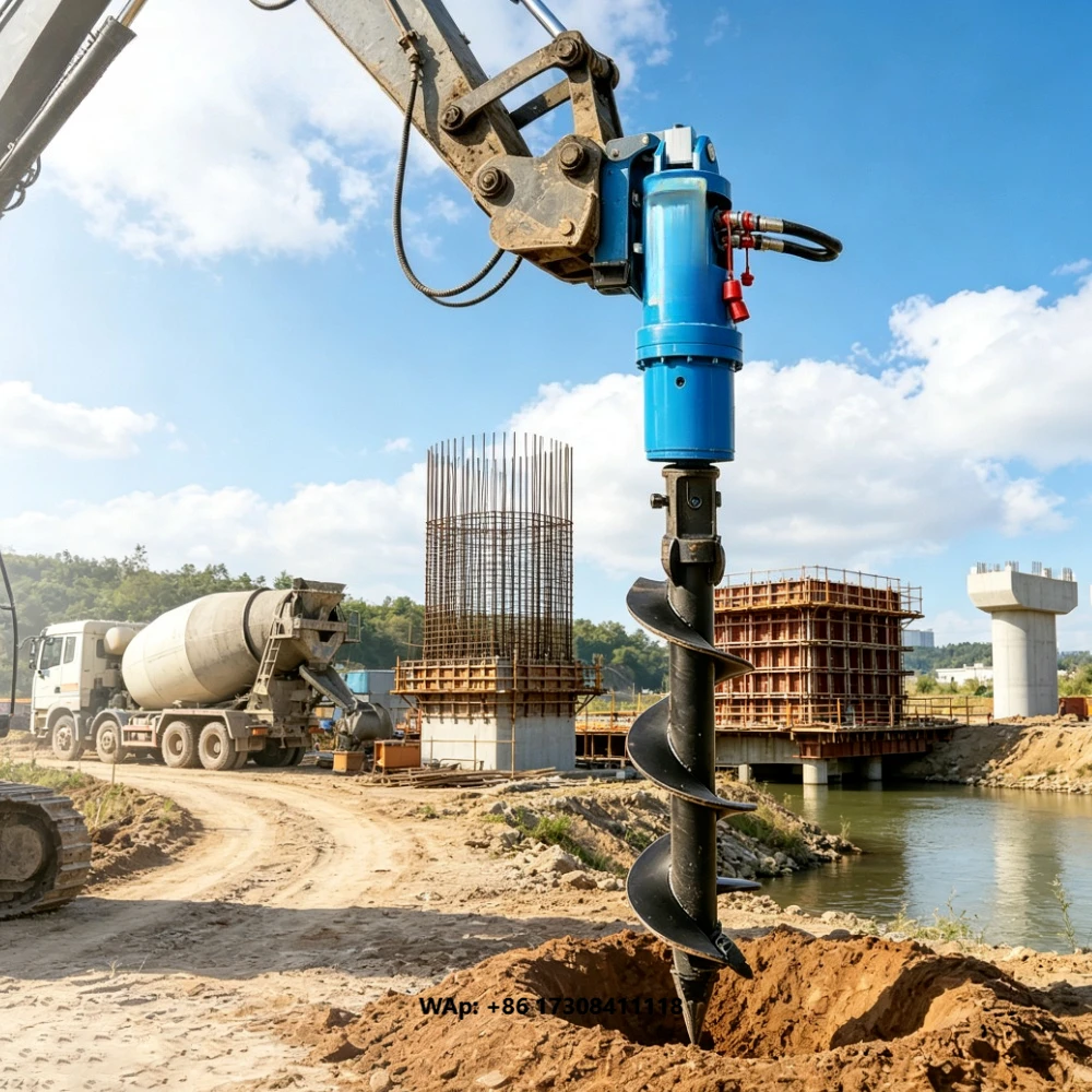 Backhoe Loader Hydraulic Earth Auger Attachment Post Hole Drilling Rig for Construction Project
