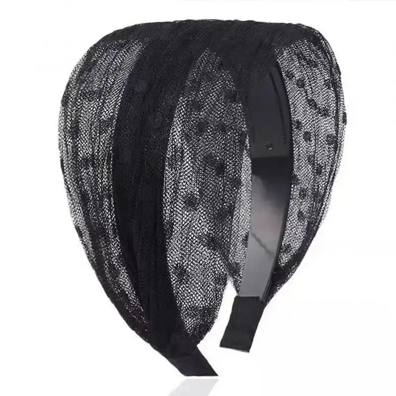 Rutschfestes Spitzen-Mesh-Haarband, hohles, elastisches, breites Haarband, Kopfbedeckung, Haar-Accessoires, Spitzen-Haarbänder für Frauen und Mädchen – Detail 4