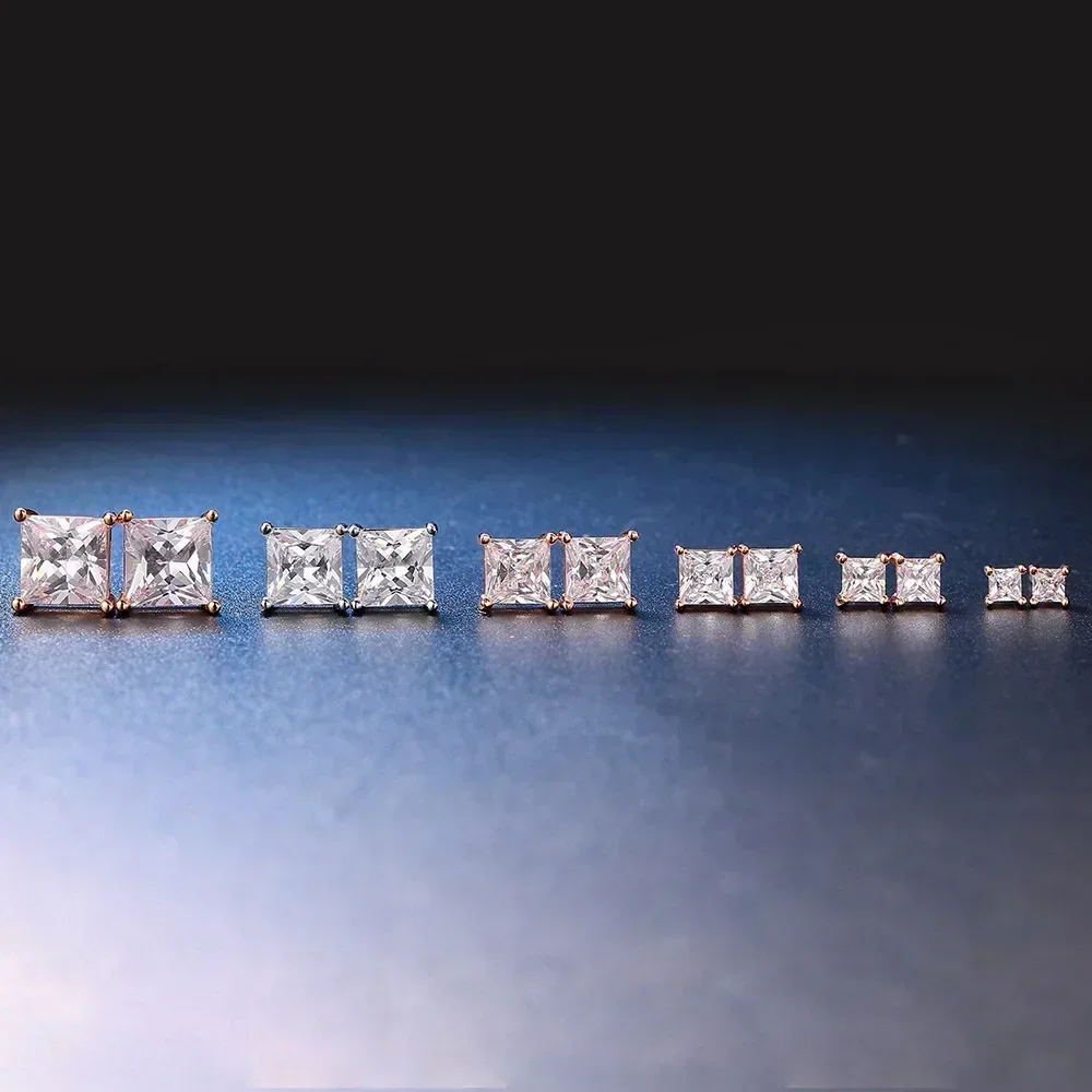 1 Pair Trend Square Zircon Piercing Stud Earrings For Men Women Classic Gold Silver Color Ear Accessories Fashion Jewelry