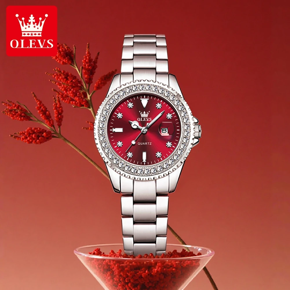 

OLEVS 9945 Elegant Original Watches For Woman Quartz Watch Waterproof Luminous Automatic Date Ladies Watch Gifts Diamond Bezel