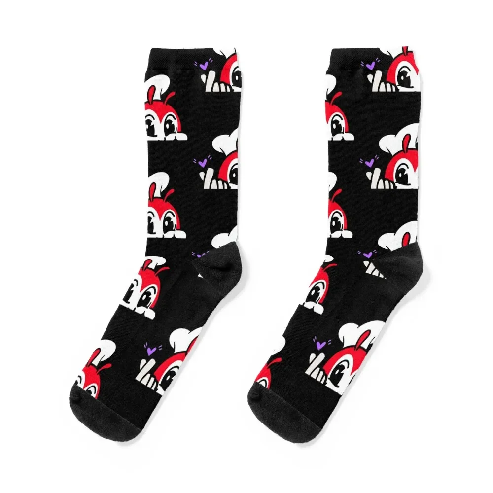 

JOLLIBEE PEEKING FINGER HEART FILIPINO STICKER BLACK Socks Stockings man winter gifts aesthetic Socks Men Women's