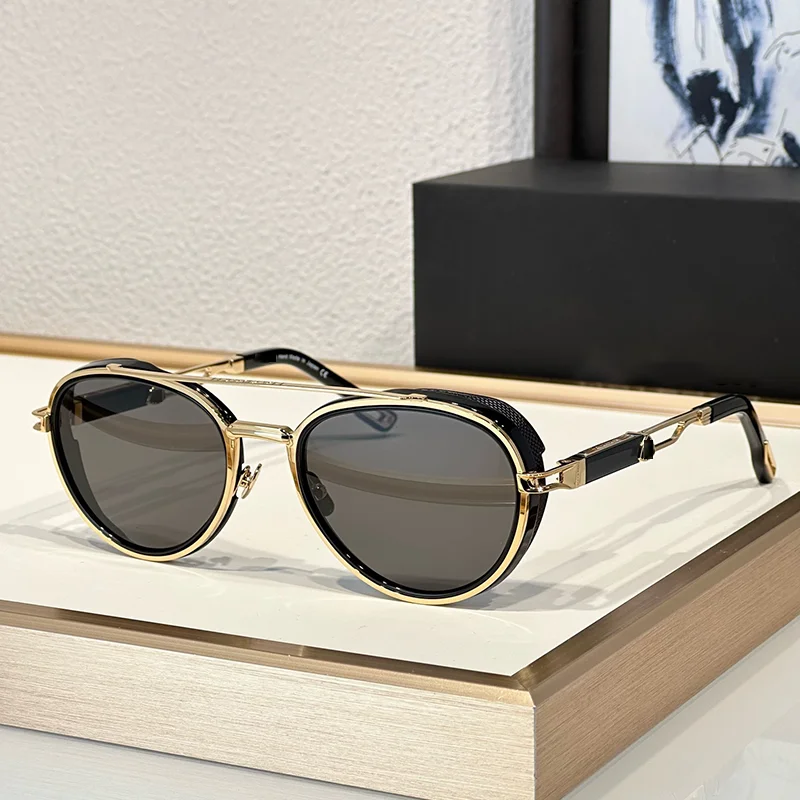 

Original Street Fashion Men's Black Gold Pilot Sunglasses THE ABNER Classical Double Bridge Sunnies Luxury Alloy Solar Glasses