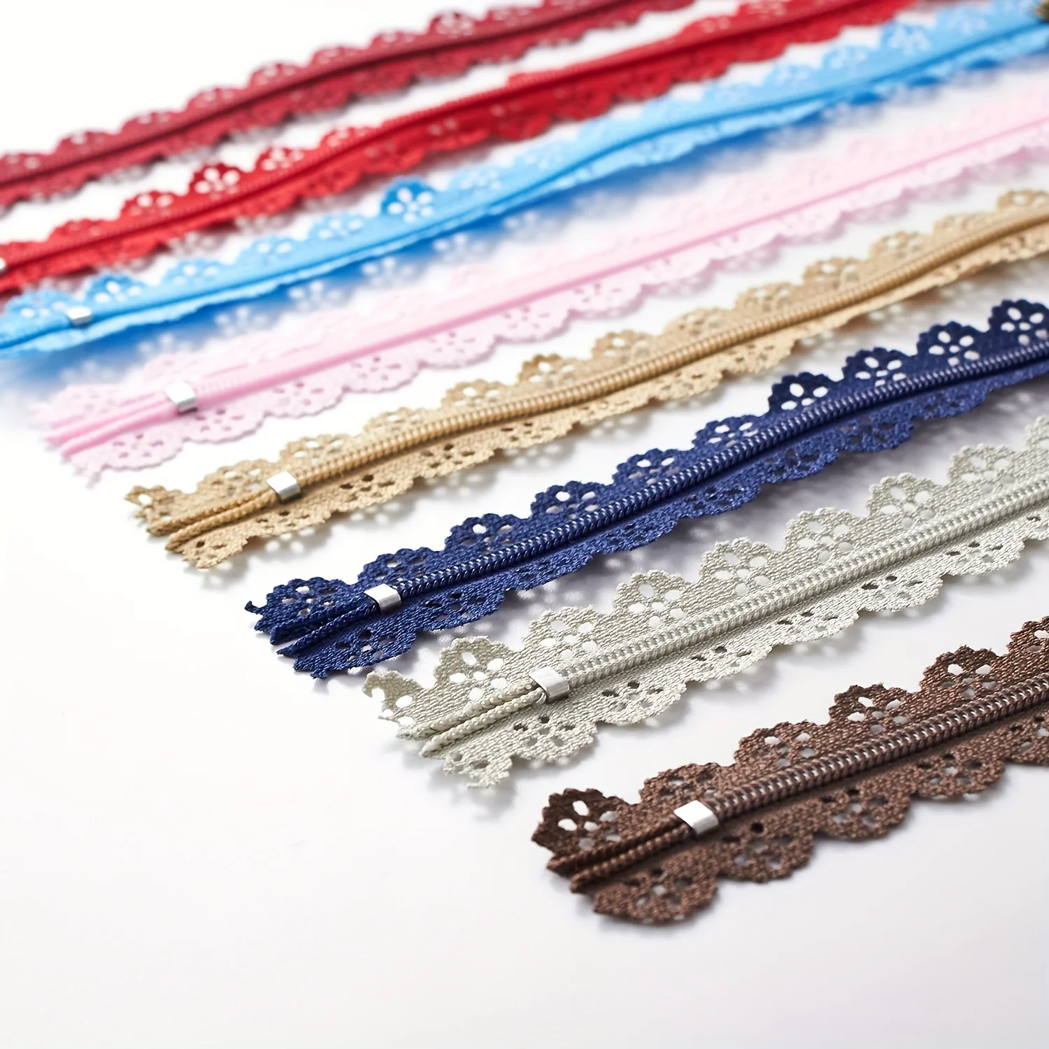 (10pcs)3# Nylon Closed Tail Random Color Lace Cutout Lace Zipper Pocket Bag Closed Mouth Color Short Zipper