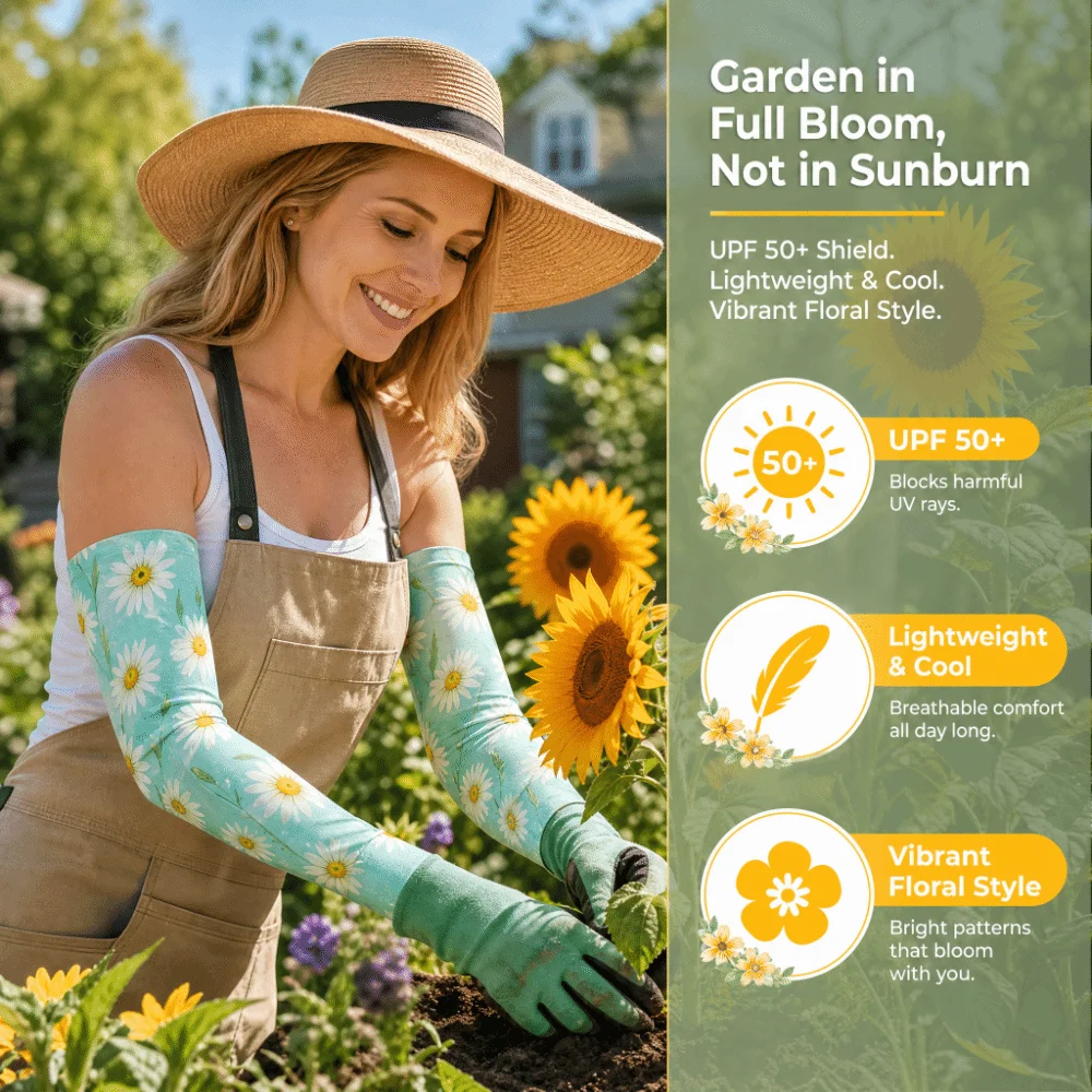 Portable UPF 50+ Gardening Sleeves Breathable Quick-Dry Cooling Sleeves Stretchable UV Protection Sleeves Fishing