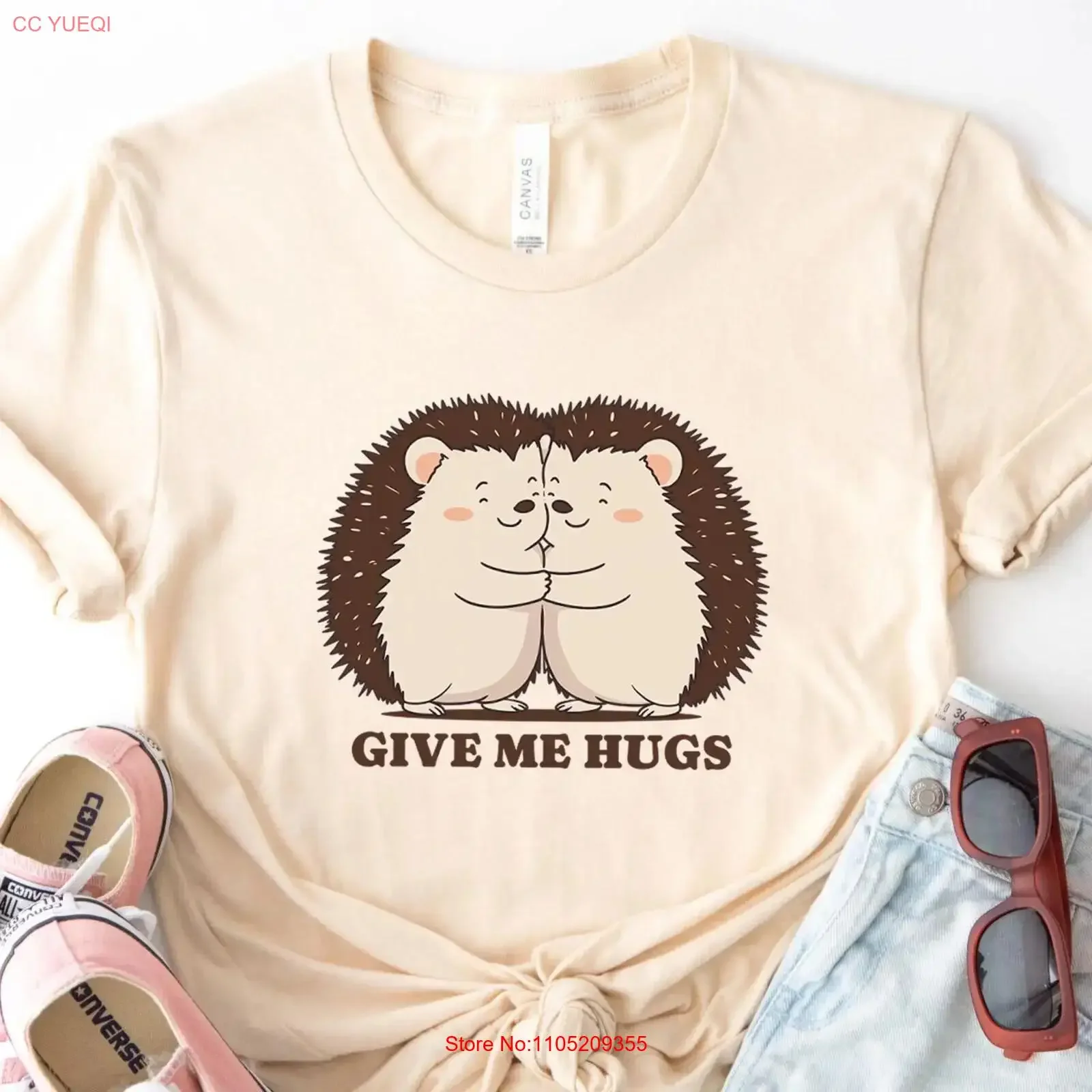 

Give Me Hugs Hedgehog T Shirt Sarcastic Animal vintage Washed streetwear Soft Stylish fashion Stretched Breathable