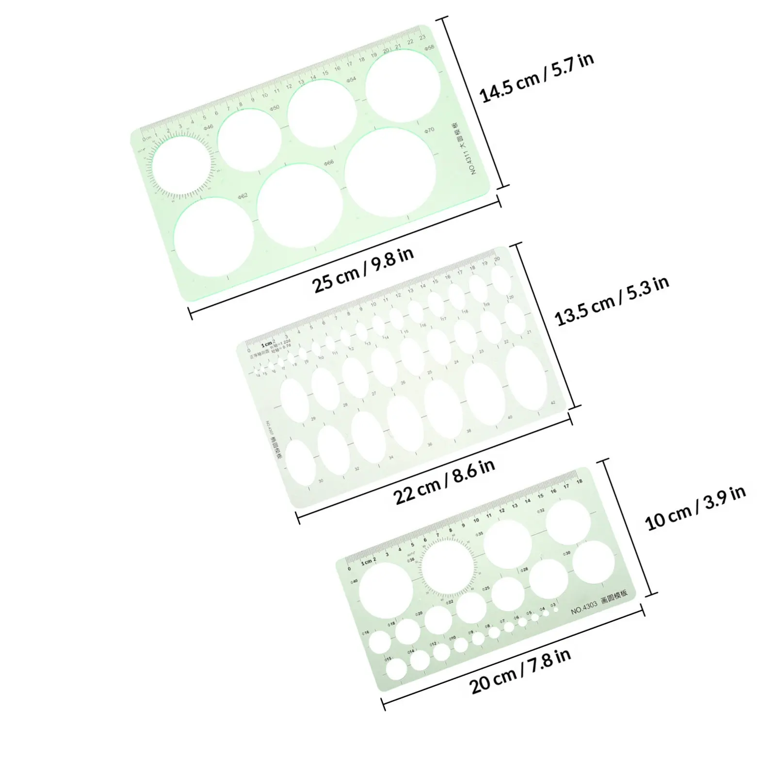 3Pcs Geometry Drawing Template Set Plastic Measuring Ruler for Students Architects Engineers Drafting Architecture School Office