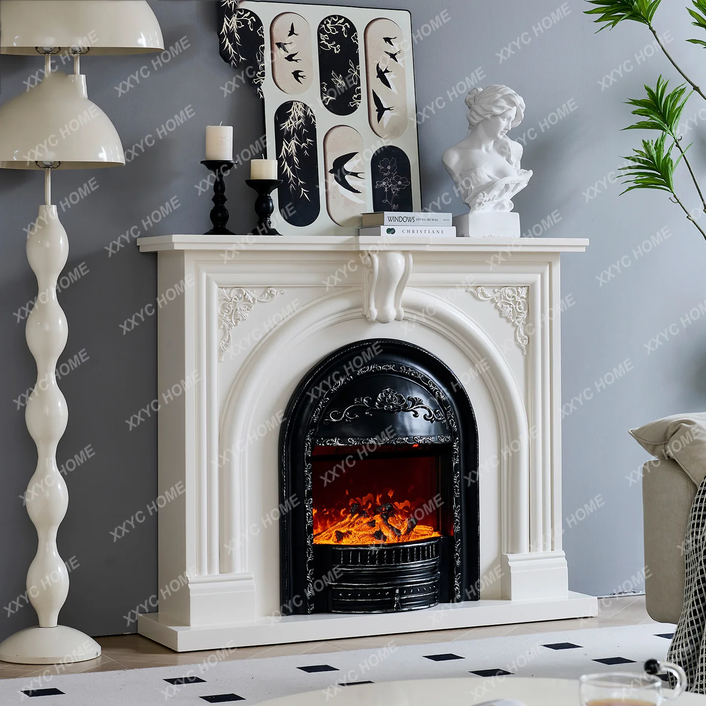 L fireplace decorative cabinet solid wood porch simulation flame heating furnace core