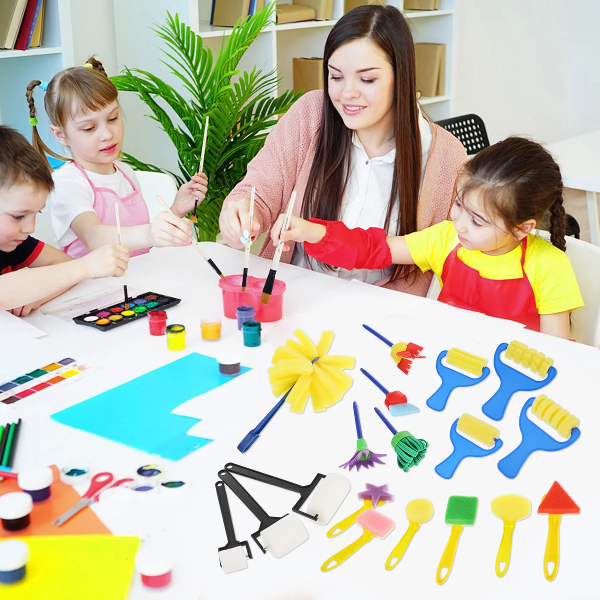 

1 Set Kids Paint Kit Sponge Brushes Washable Creative Art Supplies Toddler Painting Tools Diy Graffiti Children Drawing Kits