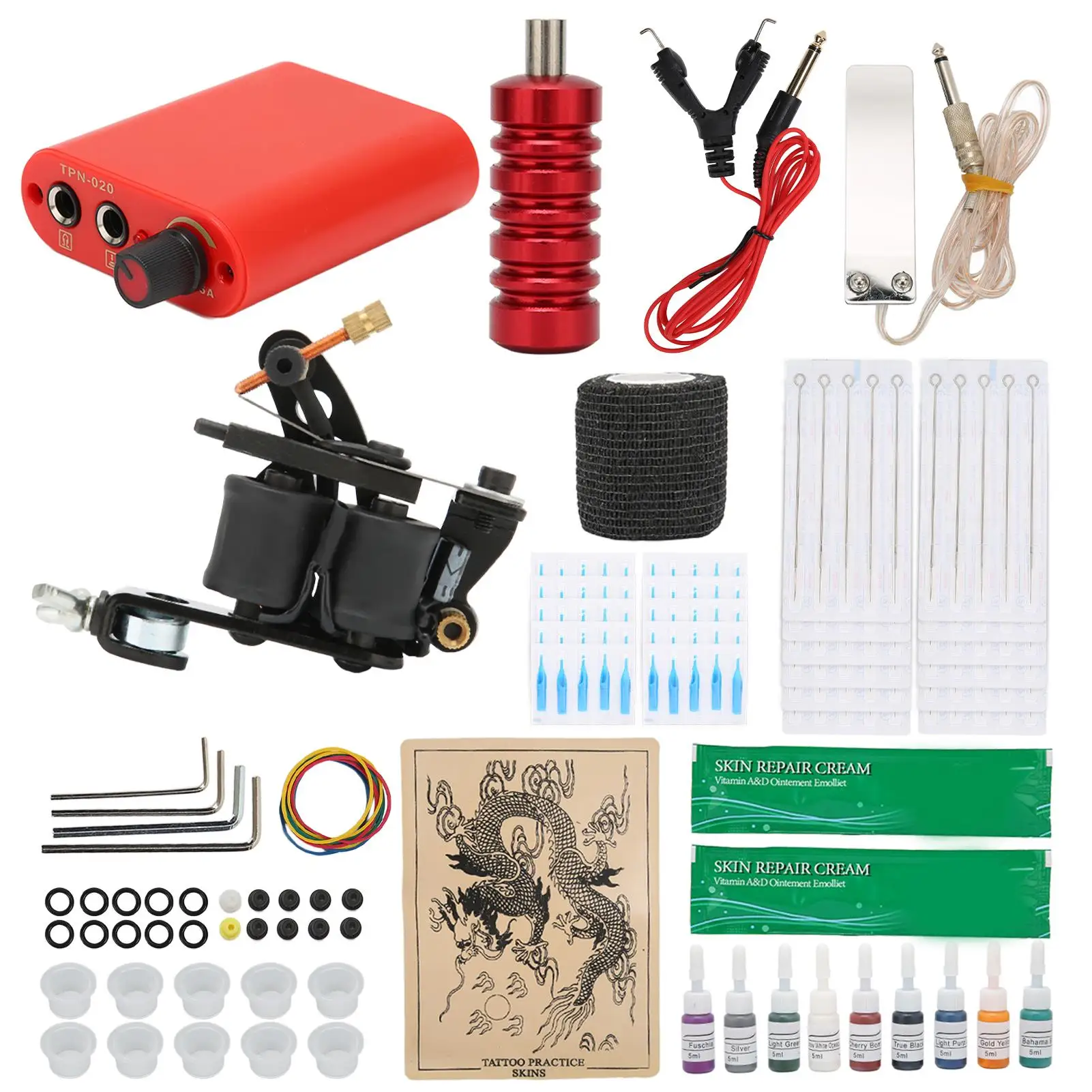 Professional for tattoo Coil Machine Set with Copper Wire Kit - 9 Colors Practice Ink Included