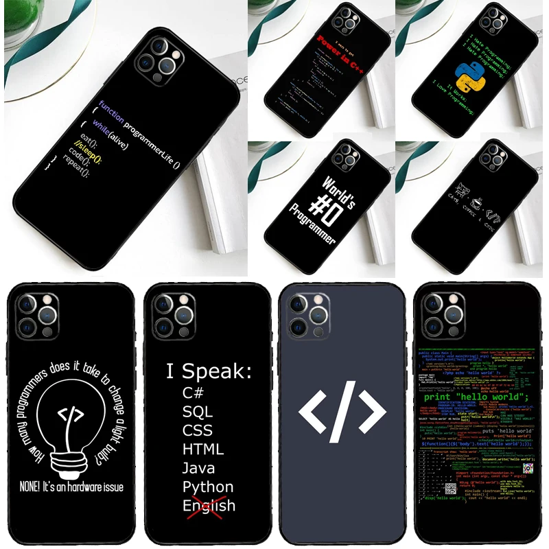 Programming Languages Phone Case For iPhone 16 15 11 12 13 14 Pro Max Mini Cover For iPhone 16 15 X XS Max XR Plus Coque