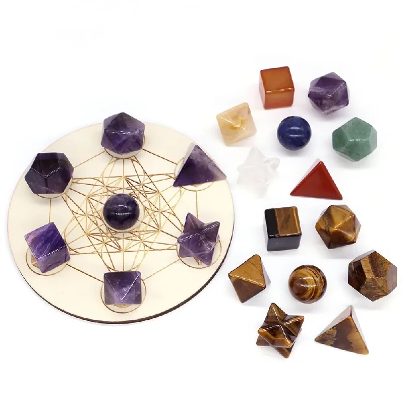

7Pcs Platonic Solid Sacred Stones Geometry Set Natural Crystals Reiki Healing Chakra Gemstones Lucky Home Decoration Gifts