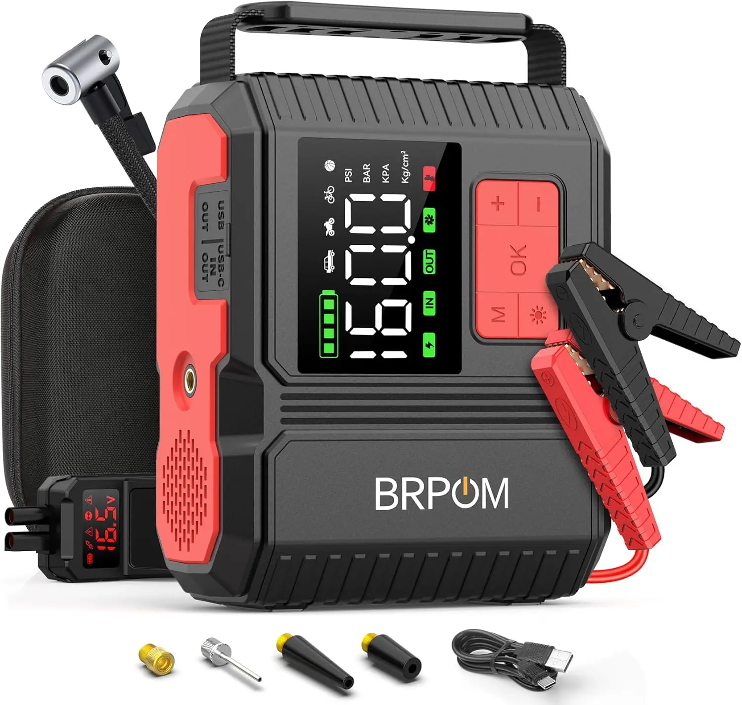 

9000A Peak 26800mah Car Jump Starter with Air Compressor, Portable 160PSI for All Gas or 12.0L Diesel Engines