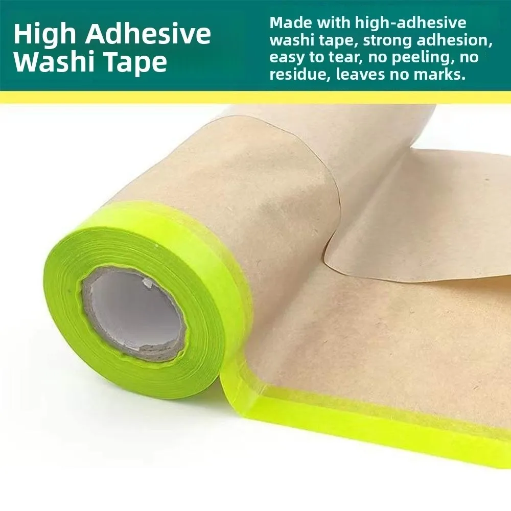 15m Pre Taped Masking Paper Trimmable Durable Paint Masking Paper Kraft Paper Masking Film for Painting Spray Protective