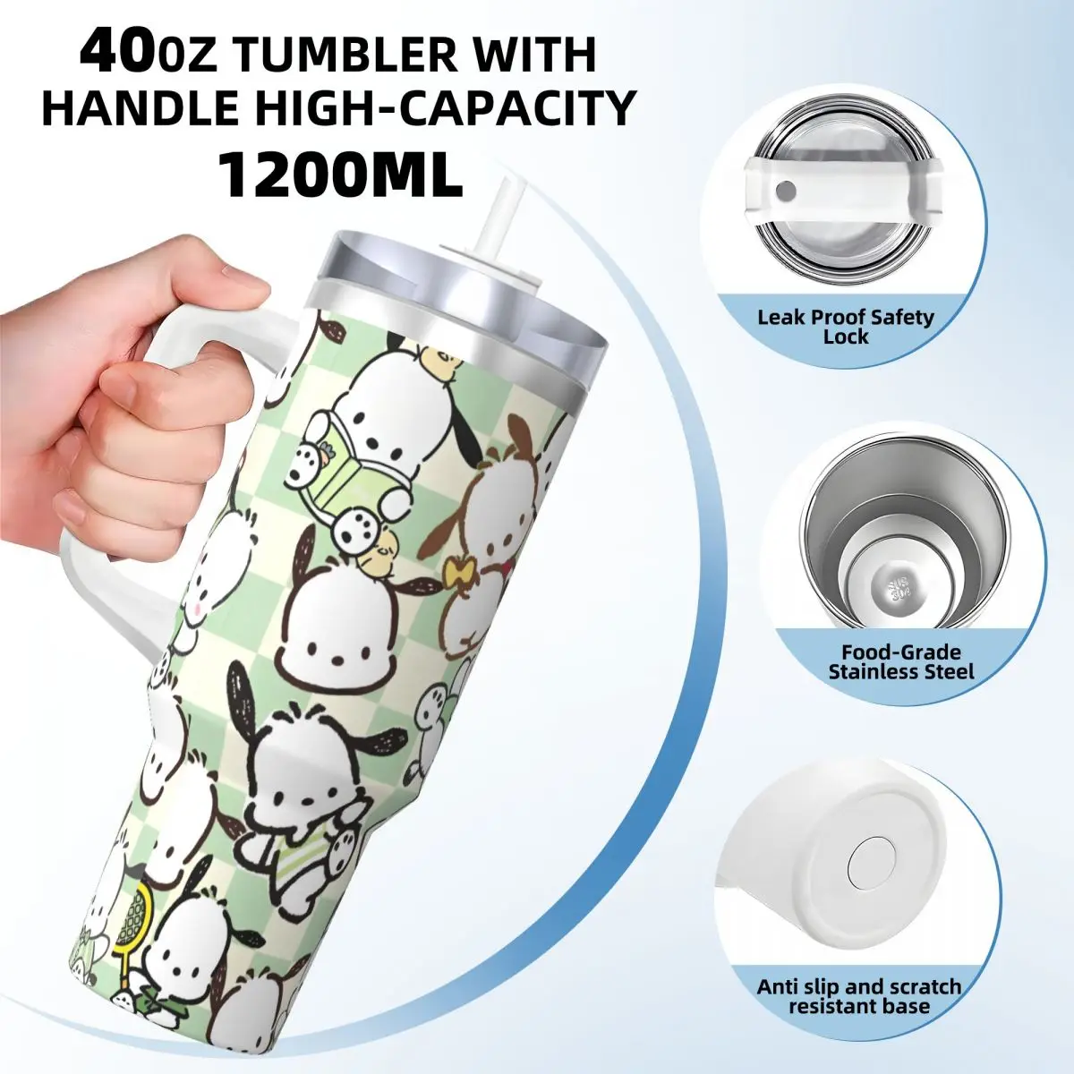 Stainless Steel Tumbler Pochacco Cartoon Dog Cute Thermal Mug Leakproof Cold and Hot Mugs Cup Camping Graphic Water Bottle