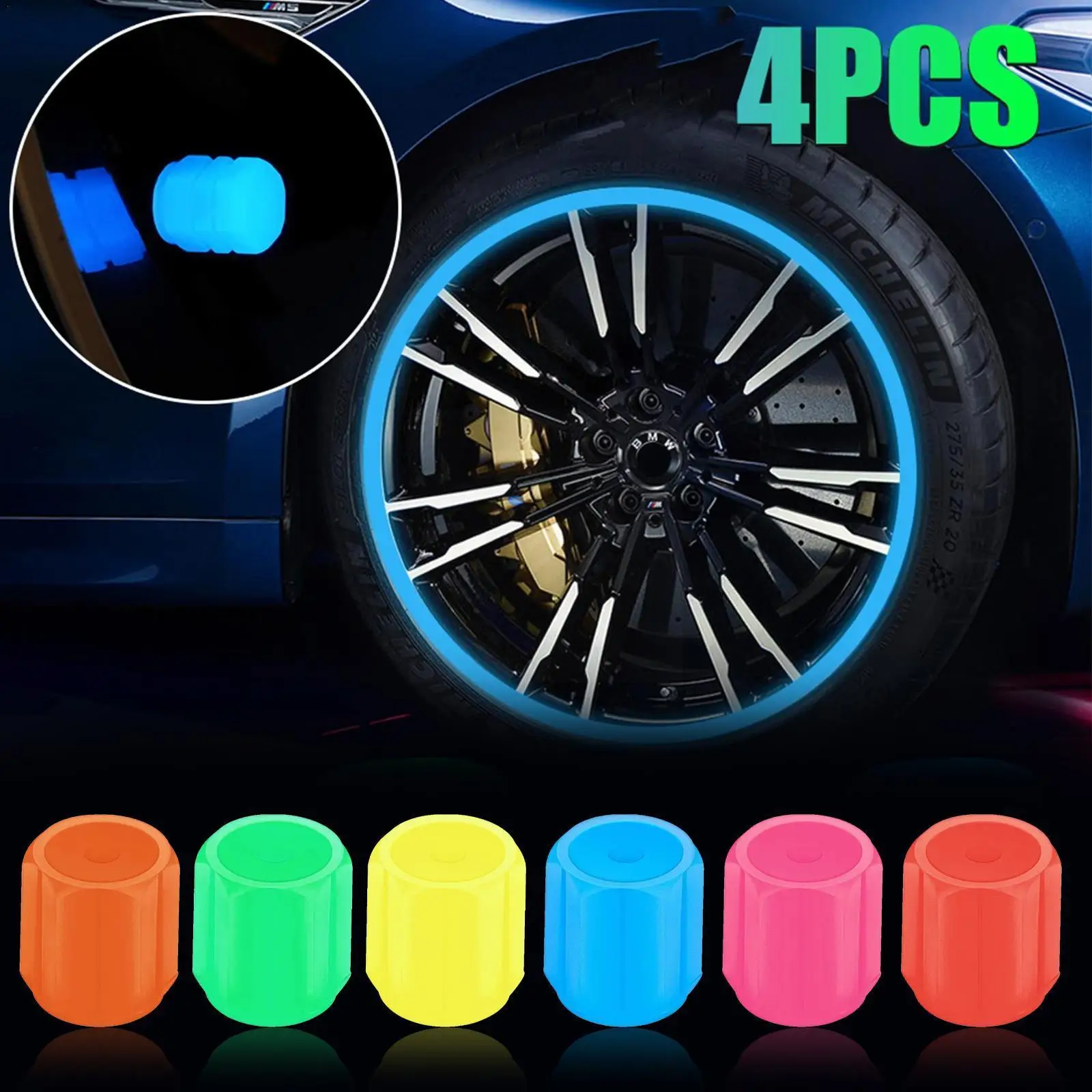 

Luminous Tire Valve Caps 5 Colors Car Motorcycle Glowing Car Wheel Auto Tire Cover Valve Styling 4-16Pcs Tool Hub Accessori C0F5