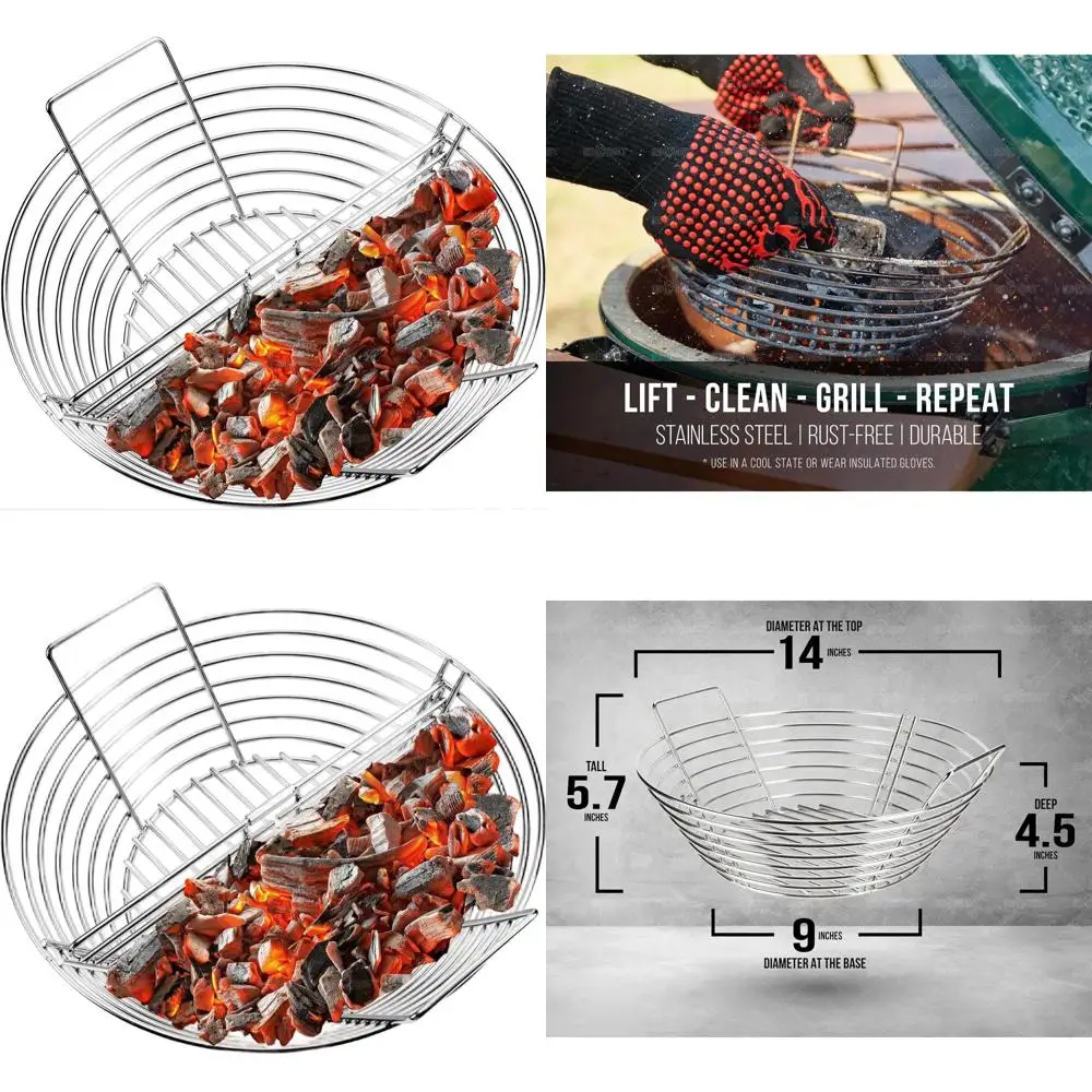 

Stainless Steel Charcoal Basket with Divider for Kamado Joe and Big Green Egg Grills - Fits 18 Models