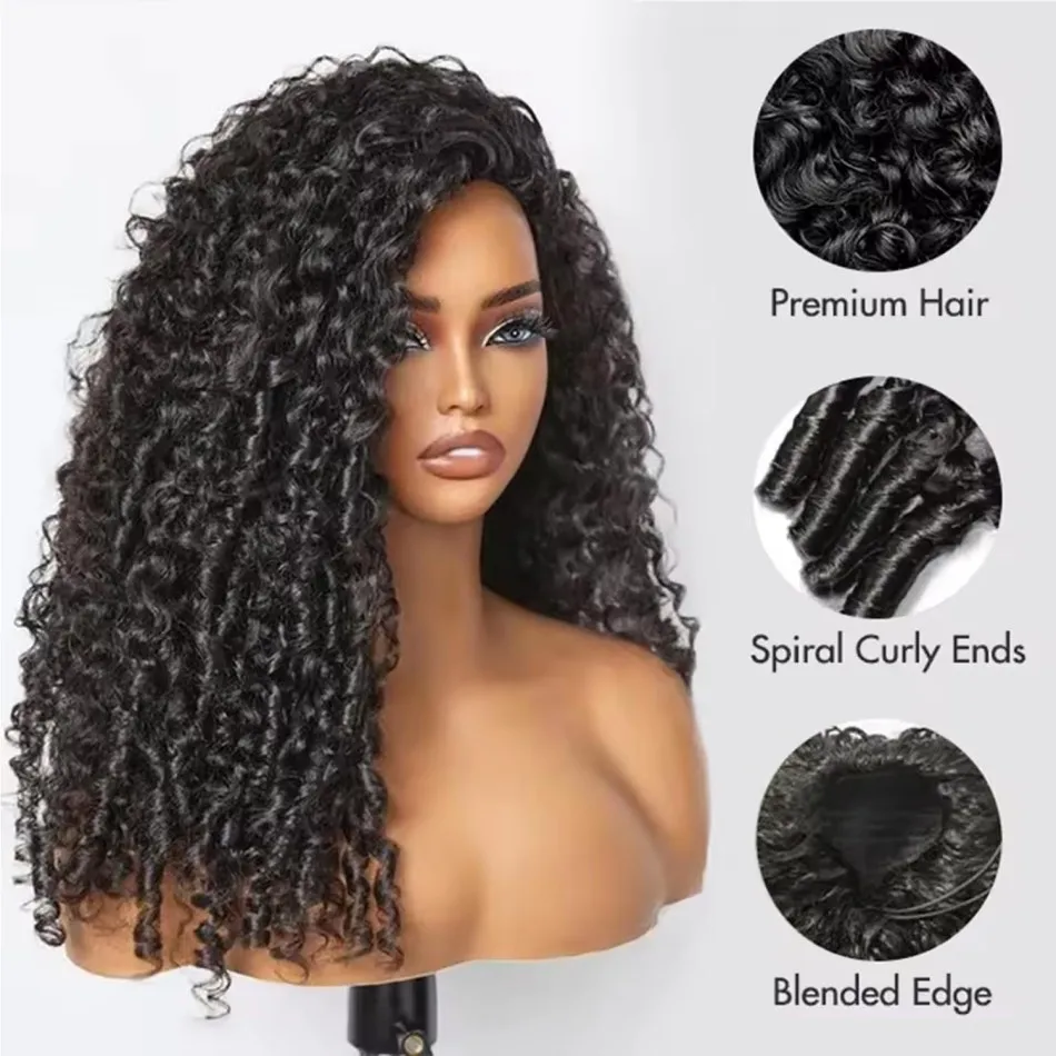 30 40 Inch Burmese Curly Hair Half Wigs Wear and Go With Drawstring Flip Over Glueless Deep Wave Human Hair Wigs Curly Half Wig image 4