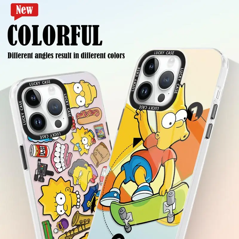 Simpsons Family Phone Case For Apple iPhone 15 11 13 14 Pro Max 12 14 Plus 14Pro Matte Gradient Color Laser Coque