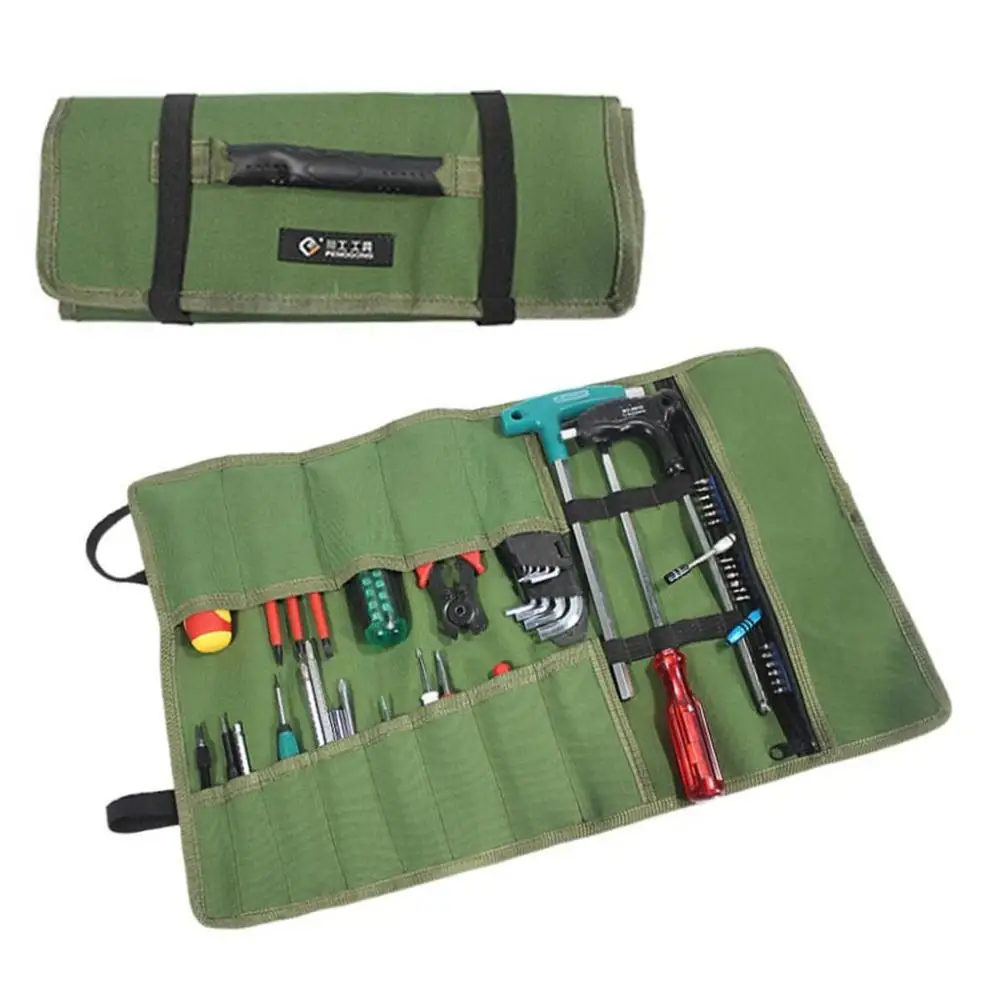 Green with Smooth Zipper Tool Holder Water Resistant Wear-resist Tool Organizer Tool Bags Canvas Pouch Electrician Tool Bag