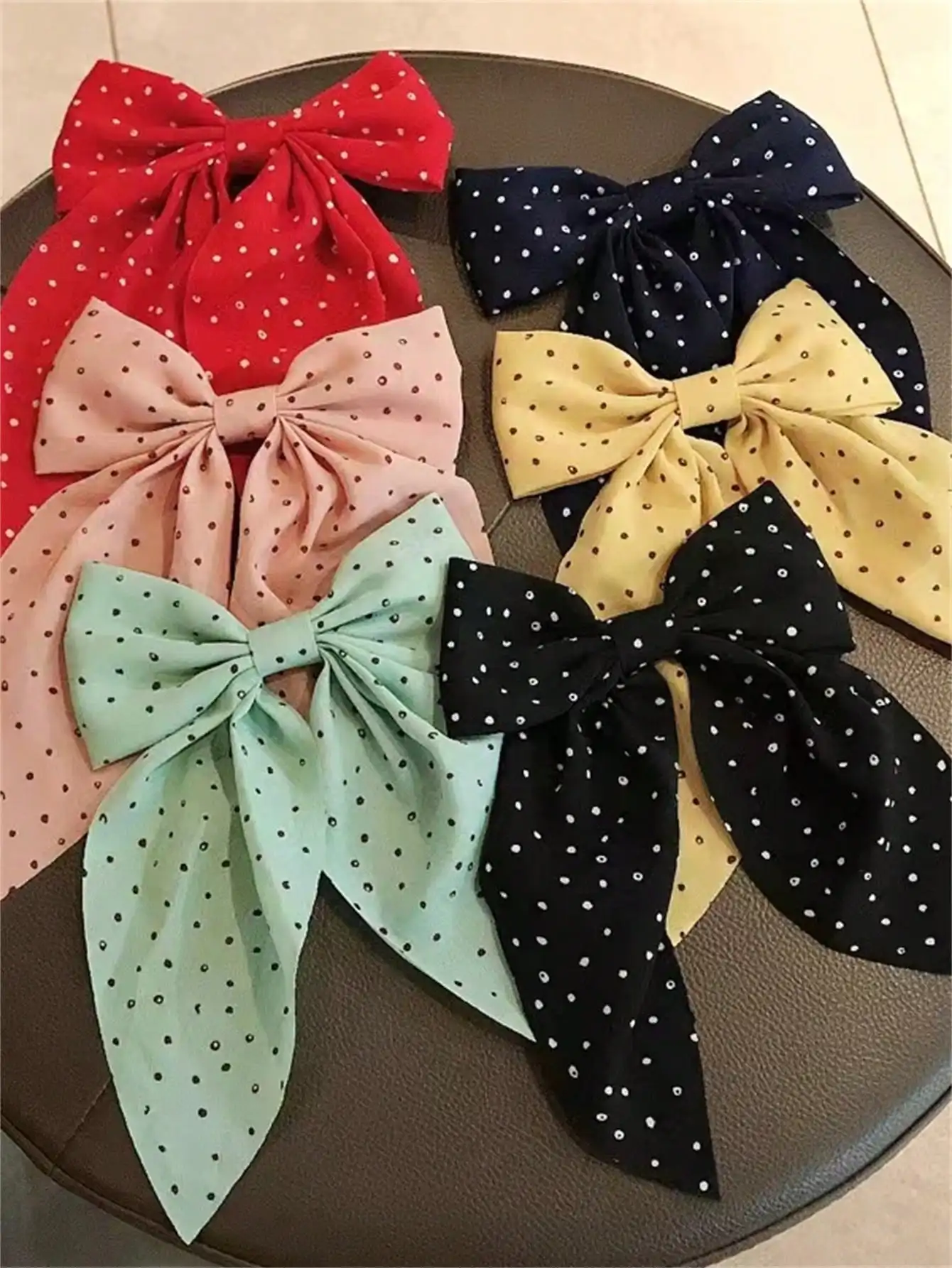 6 women\'s spring new Polka dot fabric simple large bow back hair streamer clip Duck clip jk hair clip hair accessories